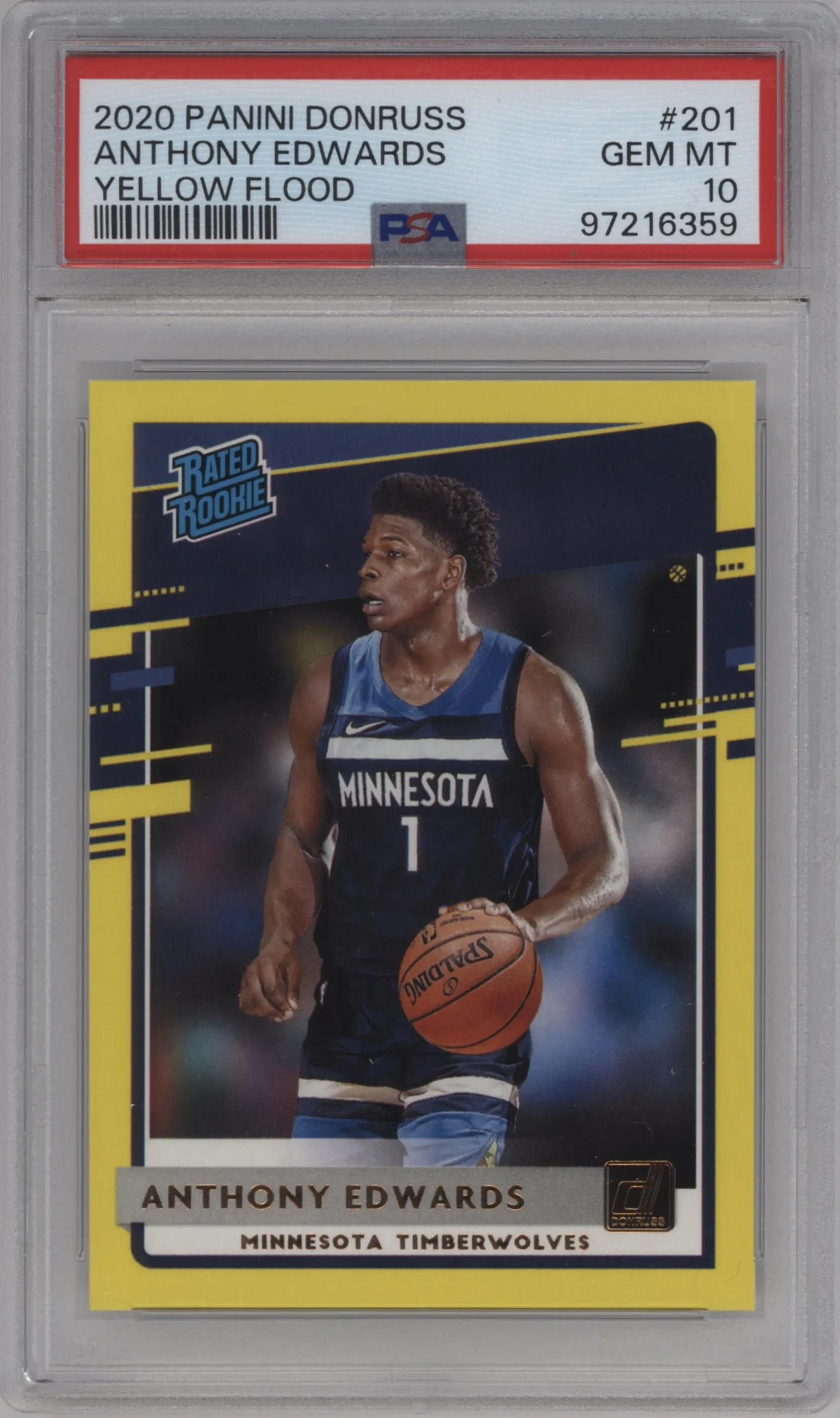 2020 Panini Donruss Rated Rookie Anthony Edwards Yellow Flood PSA 10