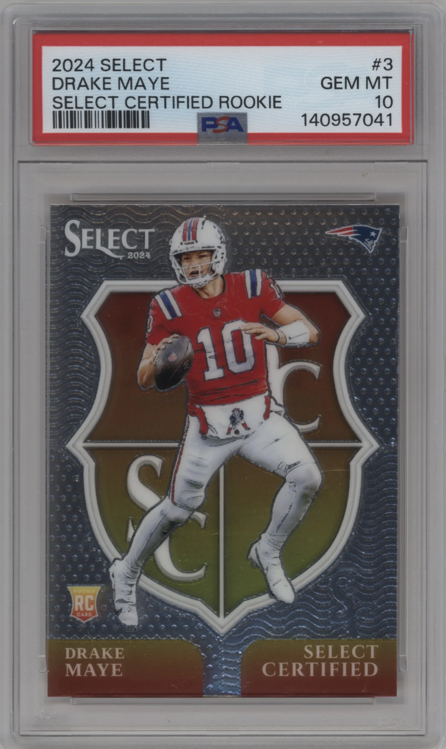 2024 Panini Select Select Cert.Rke. Drake Maye #3 PSA 10
