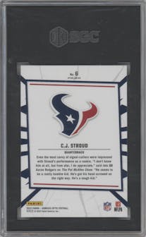 C.J. Stroud from the 2023 Donruss Optic set graded by SGC and given an overall grade of 9.5.