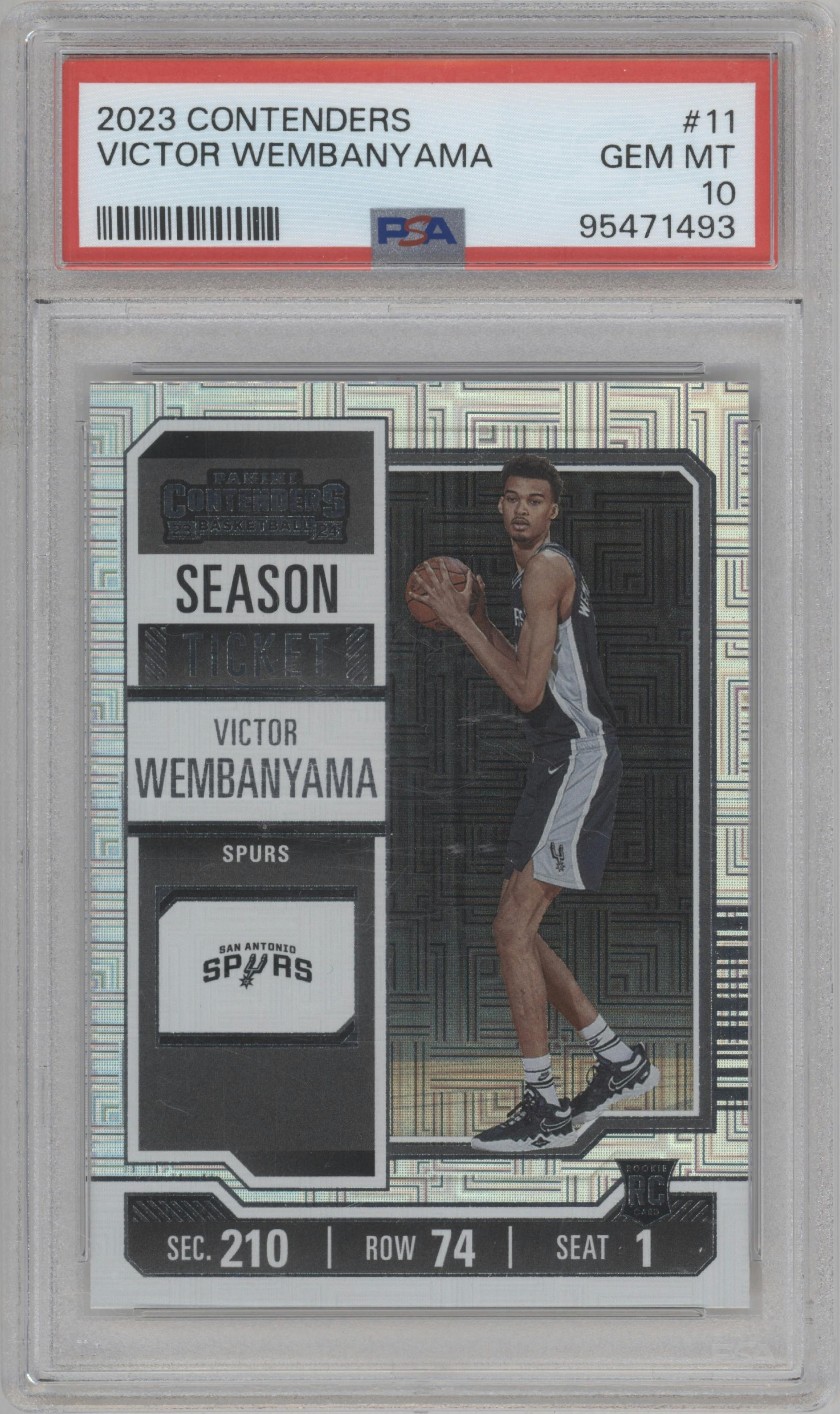 Victor Wembanyama  from the 2023-24 Panini Contenders set graded by PSA and given an overall grade of 10.