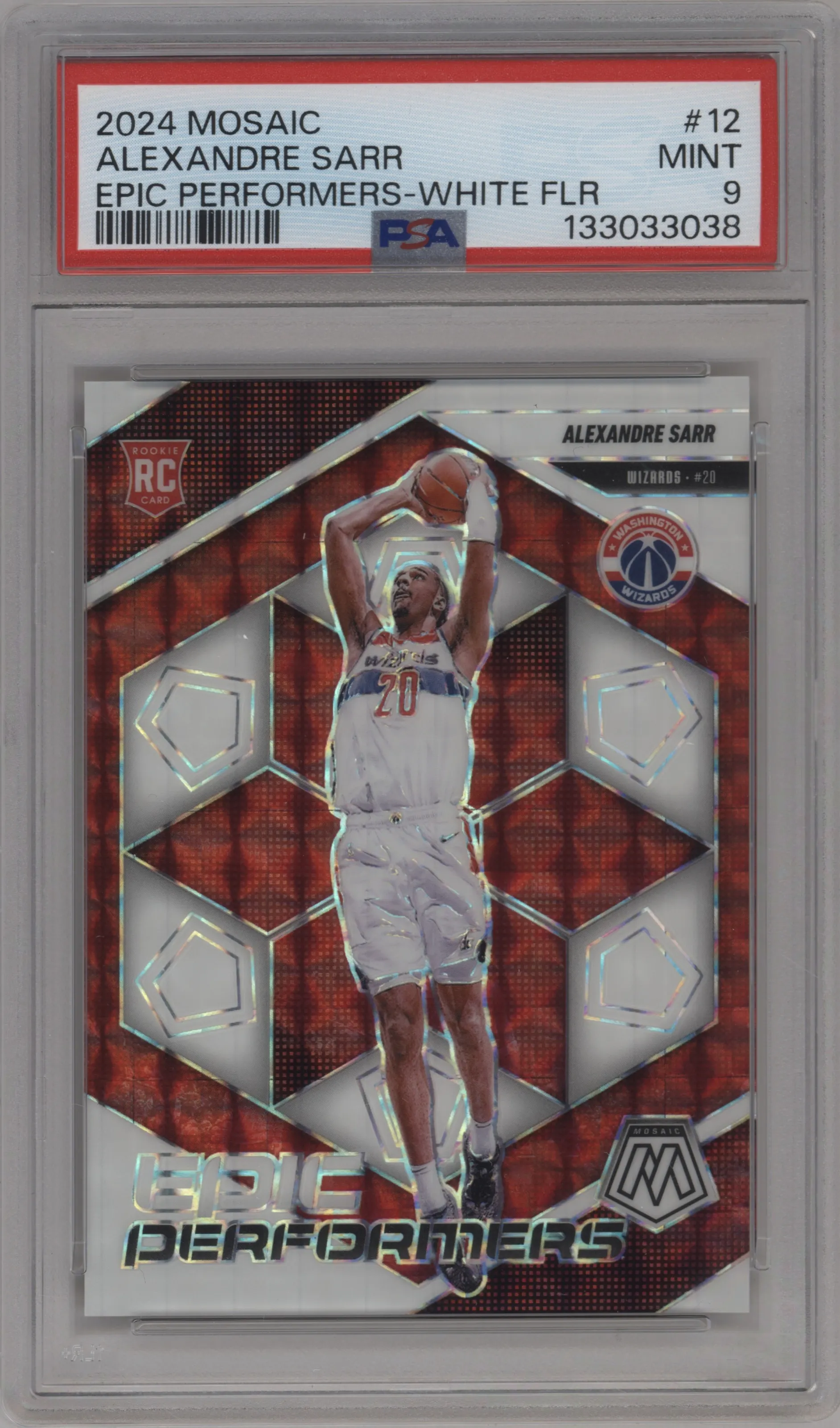 2024 Panini Mosaic Epic Performers Alexandre Sarr White Fluorescent PSA 9