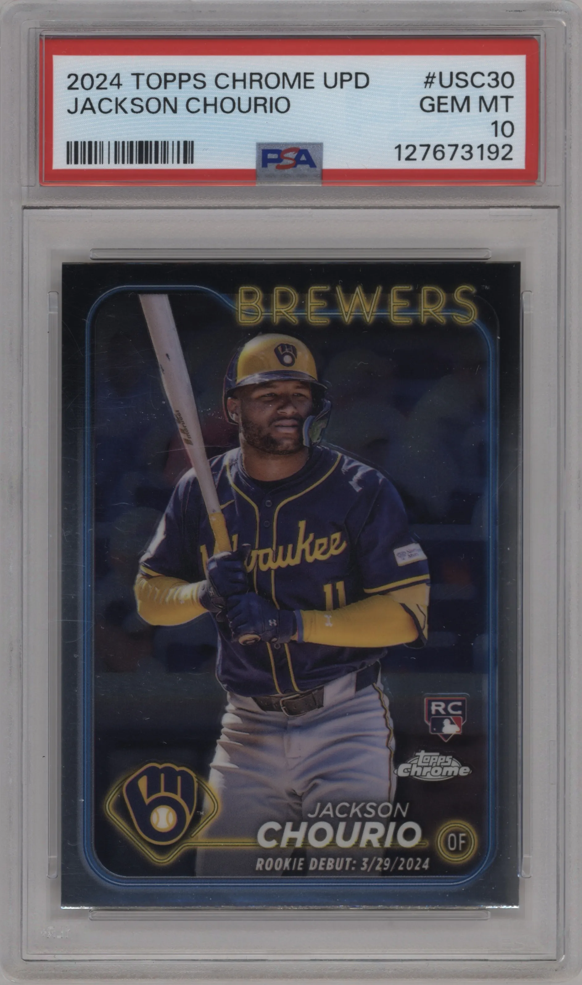 2024 Topps Chrome Update Jackson Chourio #USC30 PSA 10