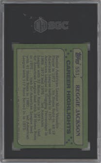 Reggie Jackson  from the 1982 Topps set graded by SGC and given an overall grade of 6.