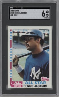 Reggie Jackson  from the 1982 Topps set graded by SGC and given an overall grade of 6.