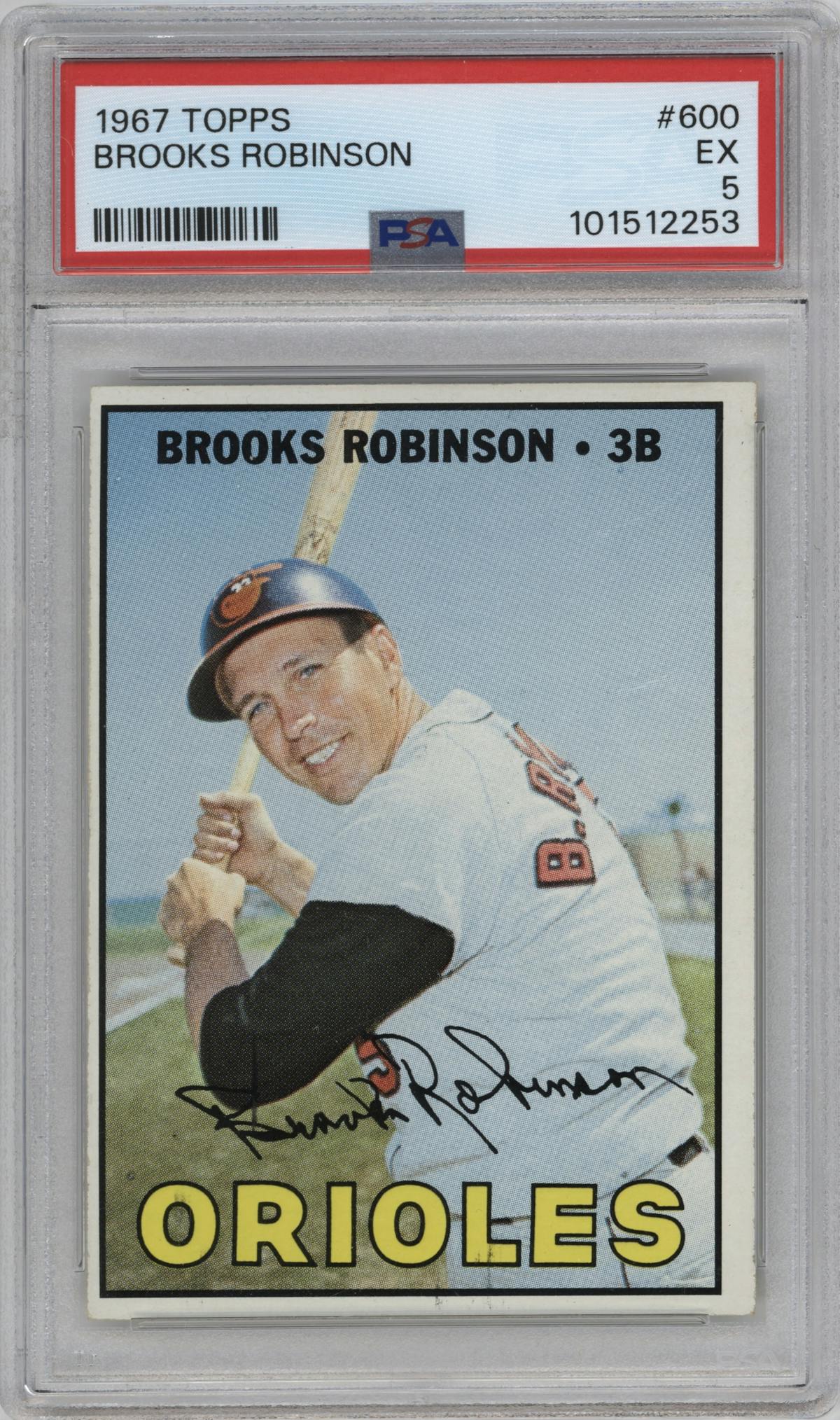 Brooks Robinson from the 1967 Topps set graded by PSA and given an overall grade of 5.