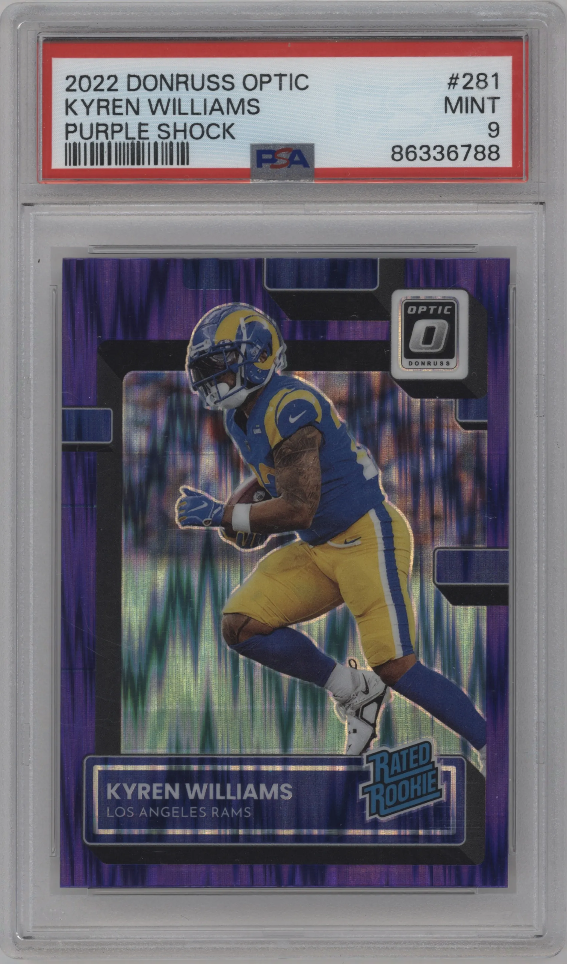 2022 Panini Donruss Optic Rated Rookie Kyren Williams Purple Shock #281 PSA 9