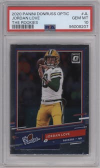 Jordan Love from the 2020 Panini Donruss Optic set graded by PSA and given an overall grade of 10.