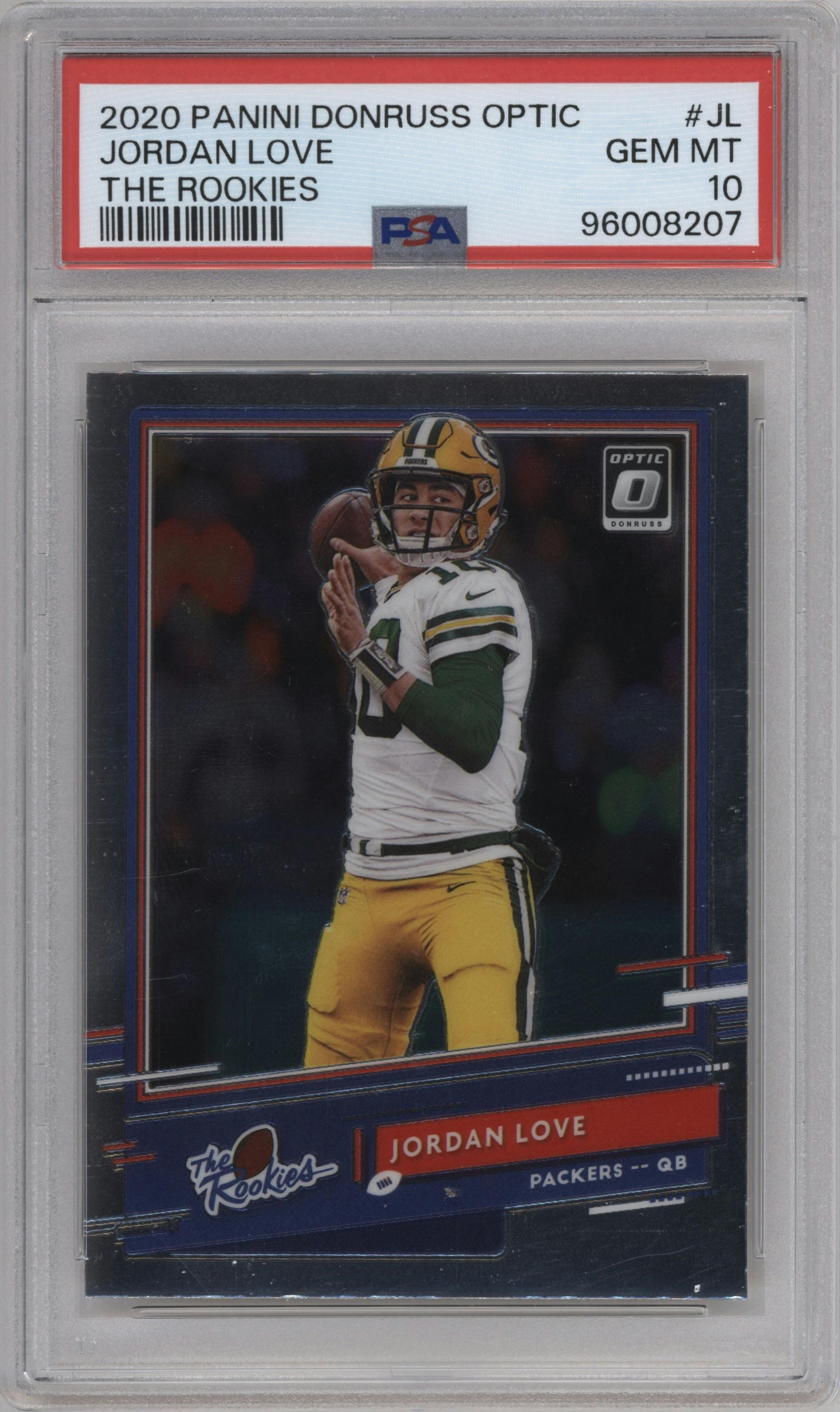 Jordan Love from the 2020 Panini Donruss Optic set graded by PSA and given an overall grade of 10.