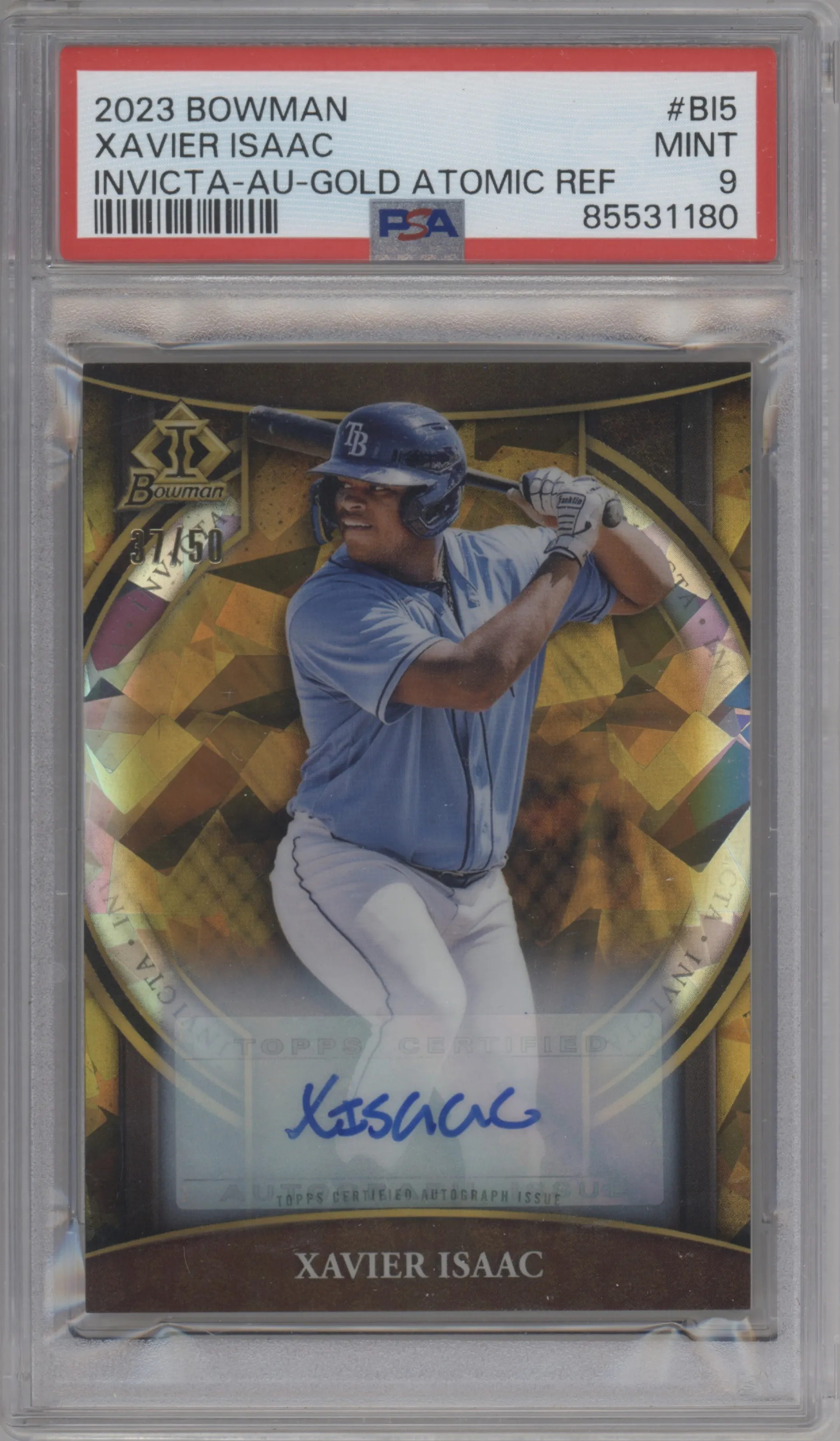 2023 Bowman Invicta Auto Xavier Isaac Gold Atomic Refractor PSA 9