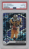 Eric Dickerson from the 2021 Panini Mosaic set featuring a Genesis parallel graded by PSA and given an overall grade of 10.