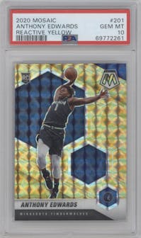 Anthony Edwards from the 2020-21 Panini Mosaic set featuring a Reactive Yellow parallel graded by PSA and given an overall grade of 10.