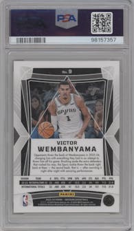 Victor Wembanyama from the 2023-24 Panini Obsidian set graded by PSA and given an overall grade of 10.