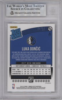 Luka Doncic from the 2018-19 Panini Donruss Optic set featuring a Fast Break Gold parallel graded by Beckett and given an overall grade of 9.
