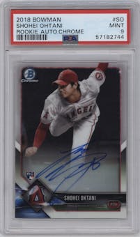 Shohei Ohtani from the 2018 Bowman set graded by PSA and given an overall grade of 9.