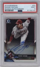 Shohei Ohtani from the 2018 Bowman set graded by PSA and given an overall grade of 9.