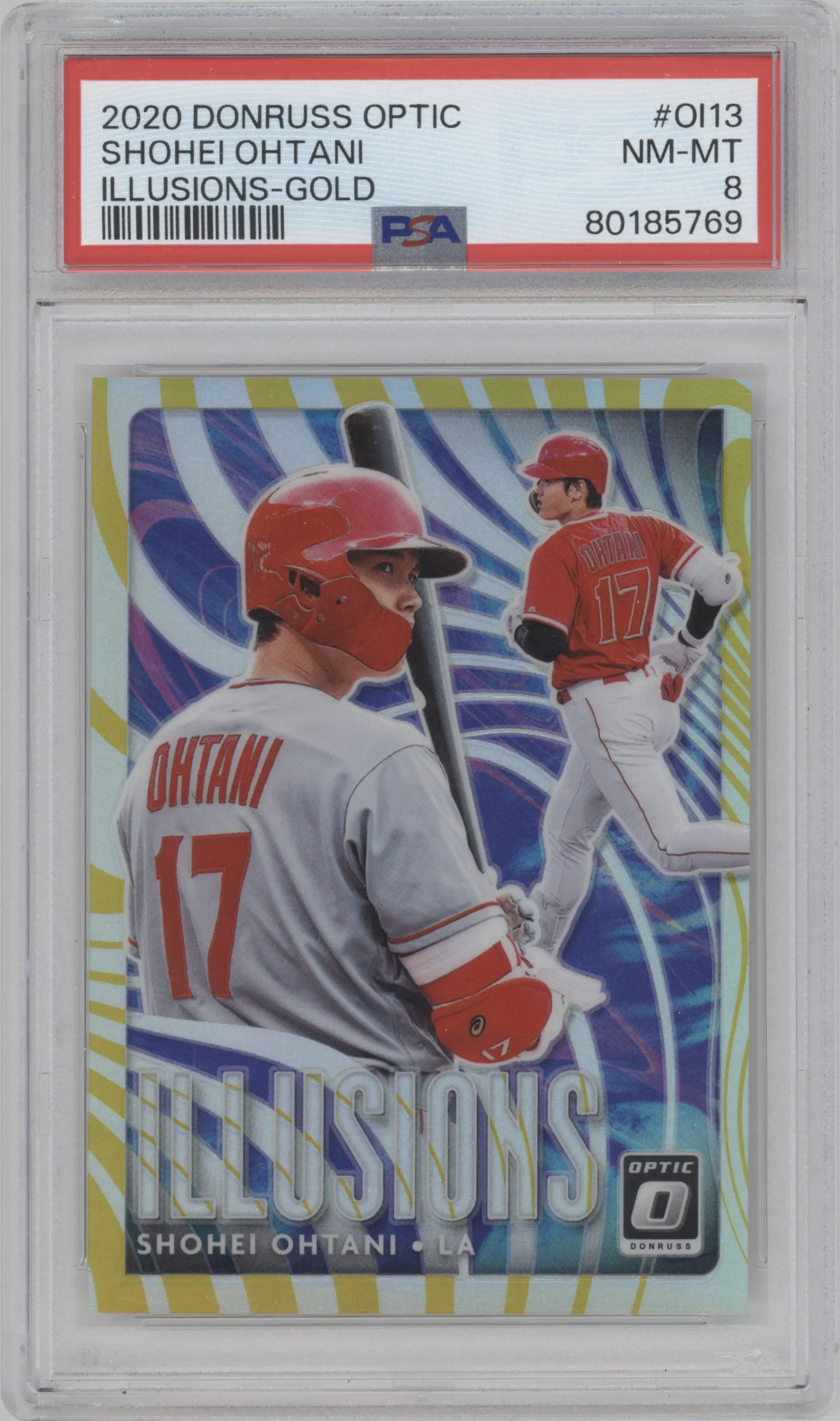 2020 Panini Donruss Optic Illusions Shohei Ohtani Gold #OI-13 PSA 8
