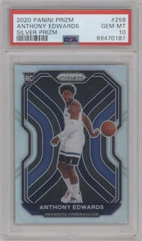 Anthony Edwards from the 2020-21 Panini Prizm set featuring a Silver Prizm parallel graded by PSA and given an overall grade of 10.