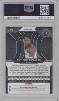 Anthony Edwards from the 2020-21 Panini Prizm set featuring a Silver Prizm parallel graded by PSA and given an overall grade of 10.