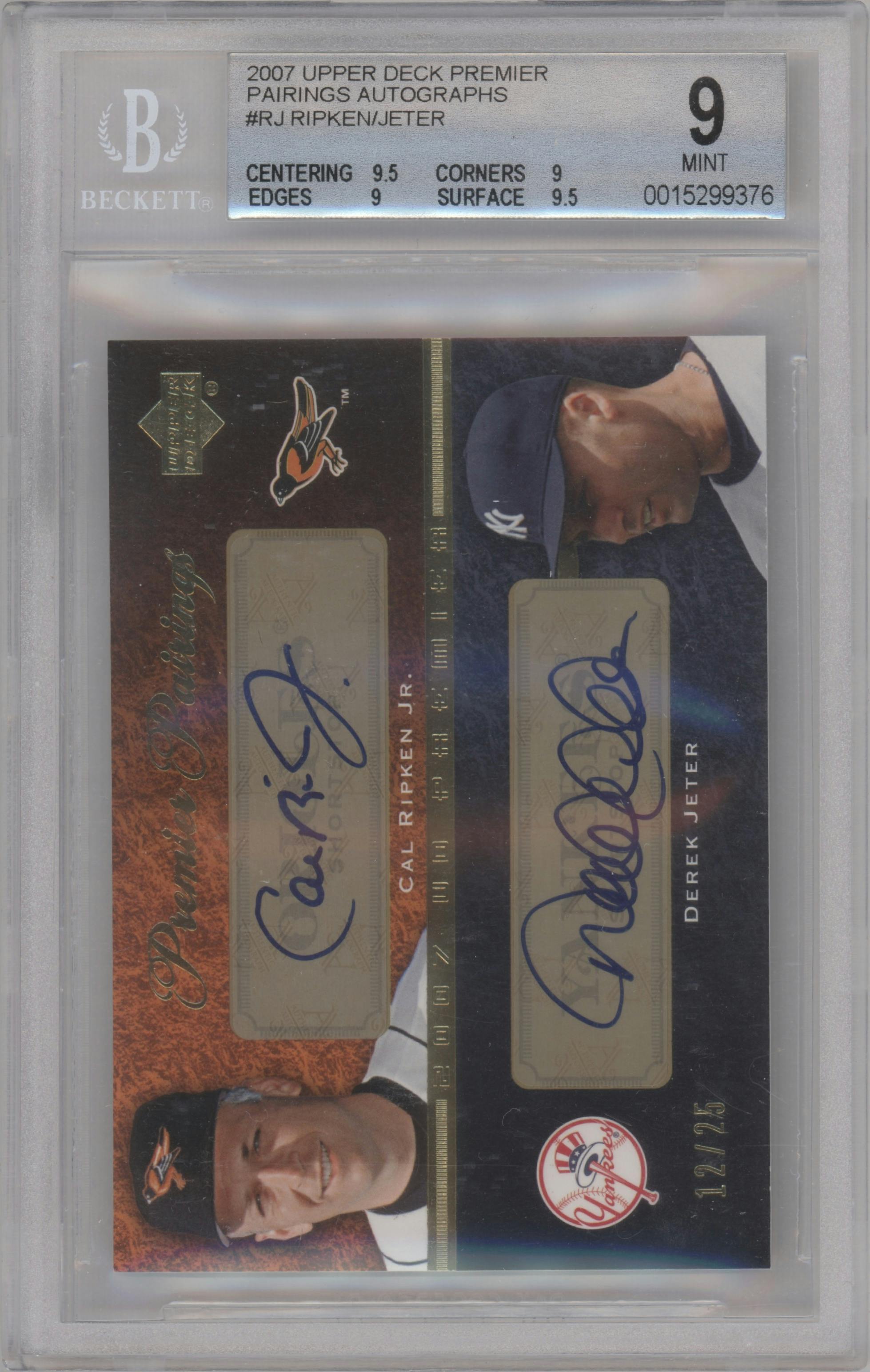 Cal Ripken Jr./Derek Jeter from the 2007 Upper Deck Premier set graded by Beckett and given an overall grade of 9.