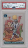 Dak Prescott from the 2021 Panini Clearly Donruss set featuring a Holo Platinum parallel graded by PSA and given an overall grade of 10.