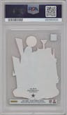 Dak Prescott from the 2021 Panini Clearly Donruss set featuring a Holo Platinum parallel graded by PSA and given an overall grade of 10.
