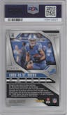 Amon-Ra St. Brown  from the 2024 Panini Prizm set featuring a Choice Blue parallel graded by PSA and given an overall grade of 9.