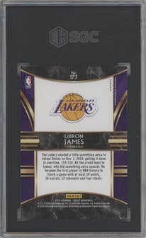 LeBron James from the 2019-20 Panini Select set featuring a Zebra Prizm parallel graded by SGC and given an overall grade of 9.