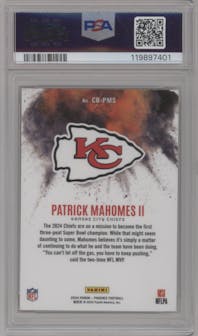 Patrick Mahomes II from the 2024 Panini Phoenix set graded by PSA and given an overall grade of 10.
