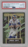 Jared Goff from the 2020 Panini Donruss Optic set featuring a Gold parallel graded by PSA and given an overall grade of 10.