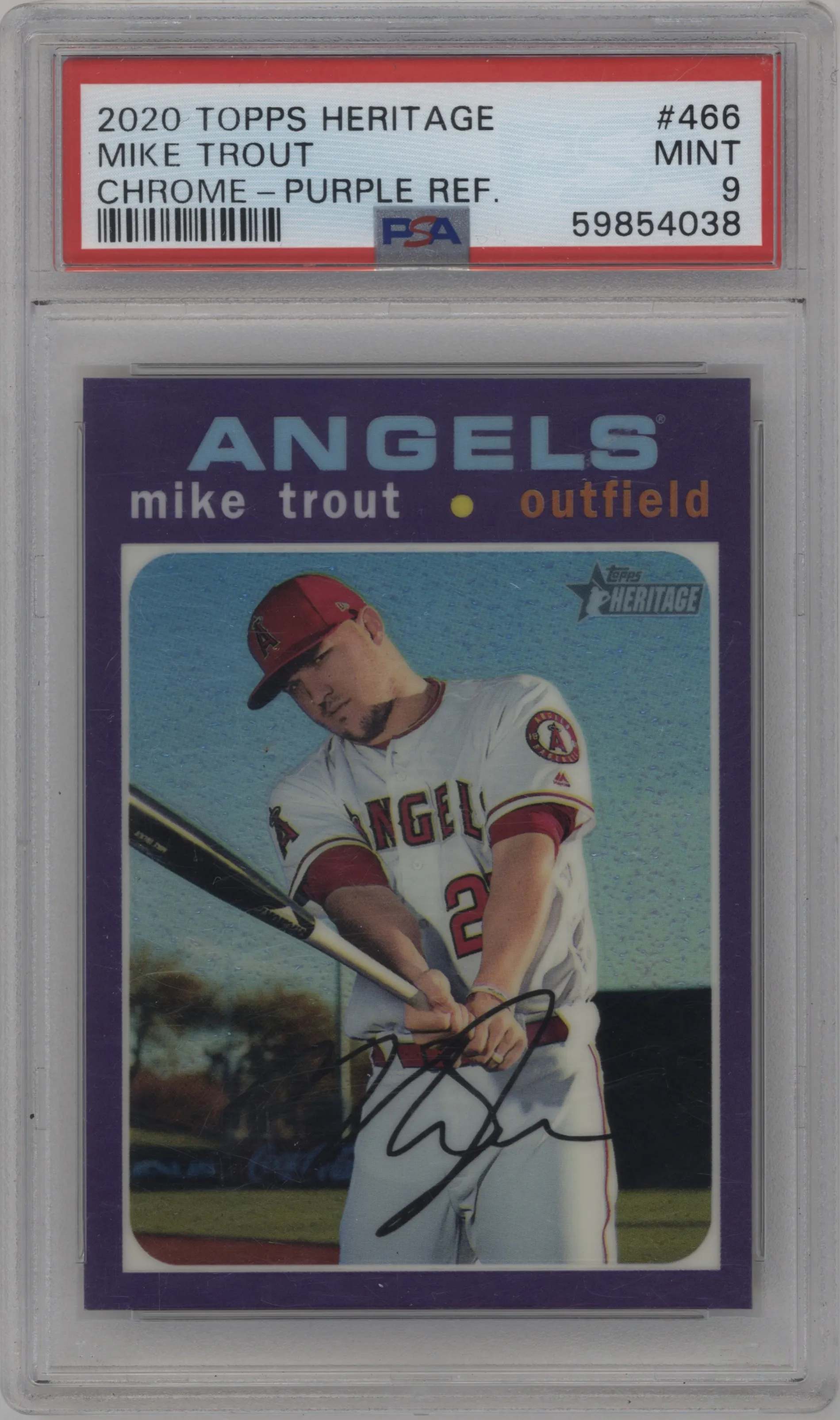 2020 Topps Heritage Chrome Mike Trout Purple Refractor #THC-466 PSA 9