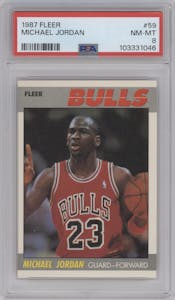 Michael Jordan from the 1987-88 Fleer set graded by PSA and given an overall grade of 8.
