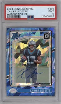 Xavier Legette from the 2024 Donruss Optic set featuring a Ice parallel graded by PSA and given an overall grade of 9.