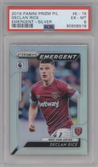 Declan Rice from the 2019-20 Panini Prizm Premier League set featuring a Silver Prizm  parallel graded by PSA and given an overall grade of 6.