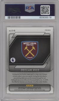 Declan Rice from the 2019-20 Panini Prizm Premier League set featuring a Silver Prizm  parallel graded by PSA and given an overall grade of 6.