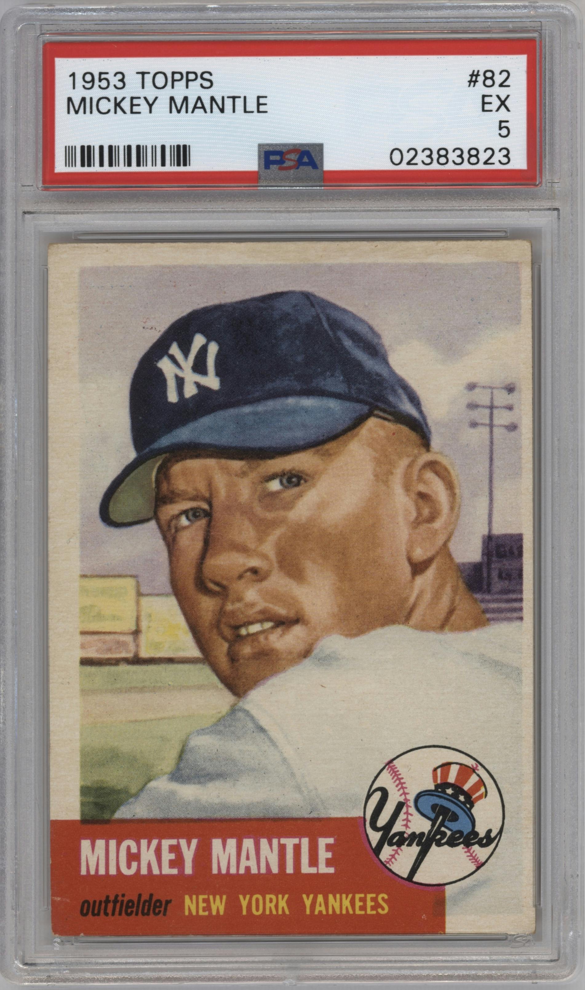 Mickey Mantle from the 1953 Topps set graded by PSA and given an overall grade of 5.