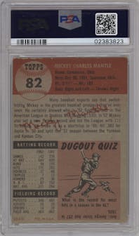 Mickey Mantle from the 1953 Topps set graded by PSA and given an overall grade of 5.