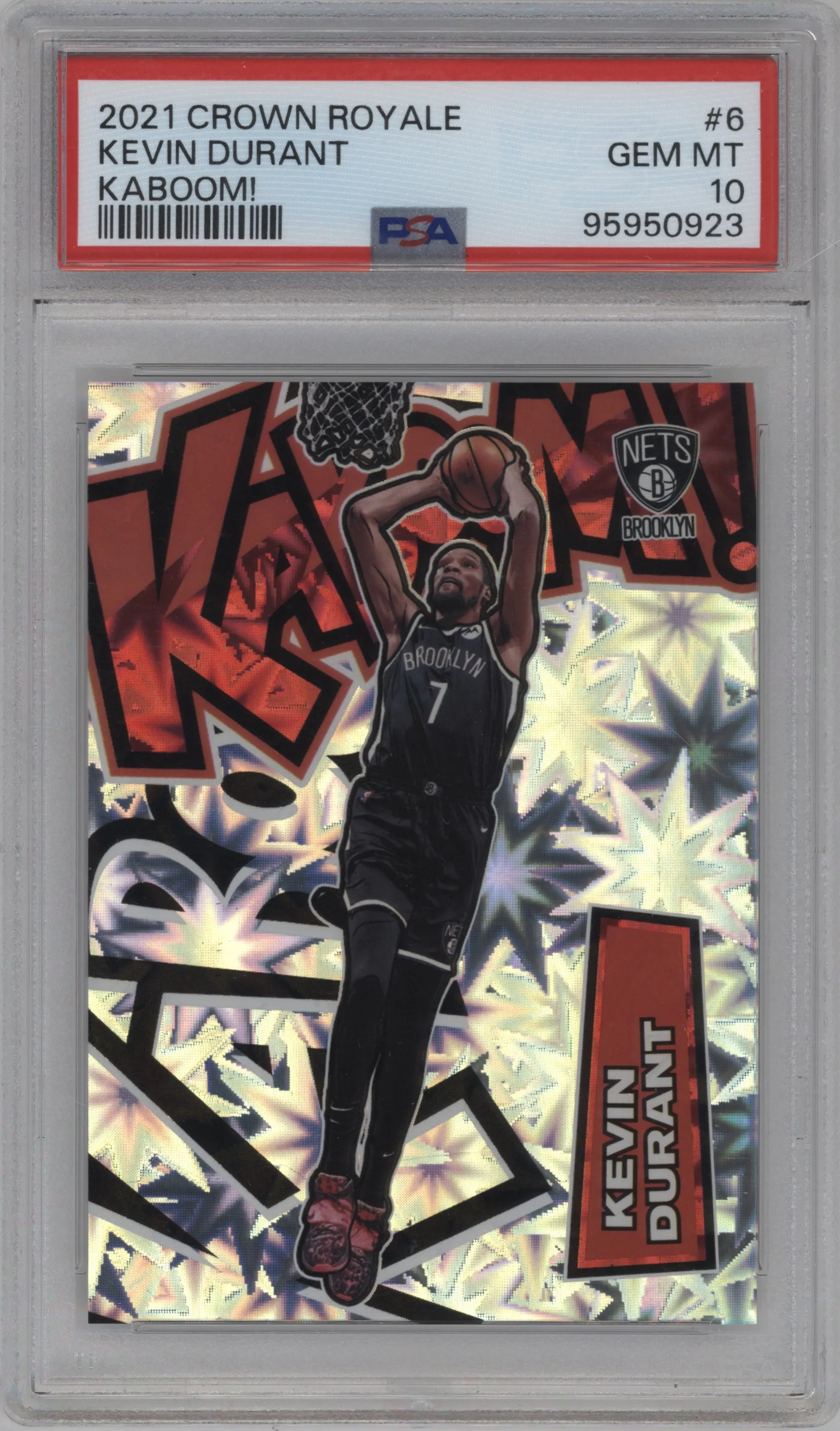 Kevin Durant from the 2021-22 Crown Royale set graded by PSA and given an overall grade of 10.