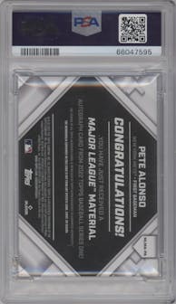Pete Alonso from the 2022 Topps  Series 1 set graded by PSA and given an overall grade of 10.