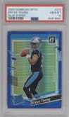 Bryce Young from the 2023 Donruss Optic set featuring a Hyper Blue parallel graded by PSA and given an overall grade of 10.