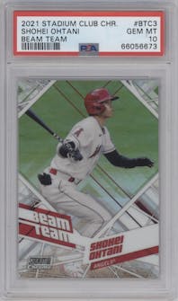 Shohei Ohtani from the 2021 Topps Stadium Club Chrome set graded by PSA and given an overall grade of 10.
