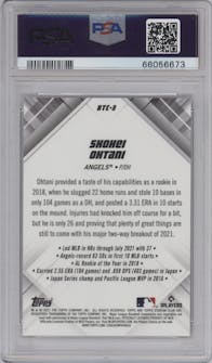 Shohei Ohtani from the 2021 Topps Stadium Club Chrome set graded by PSA and given an overall grade of 10.