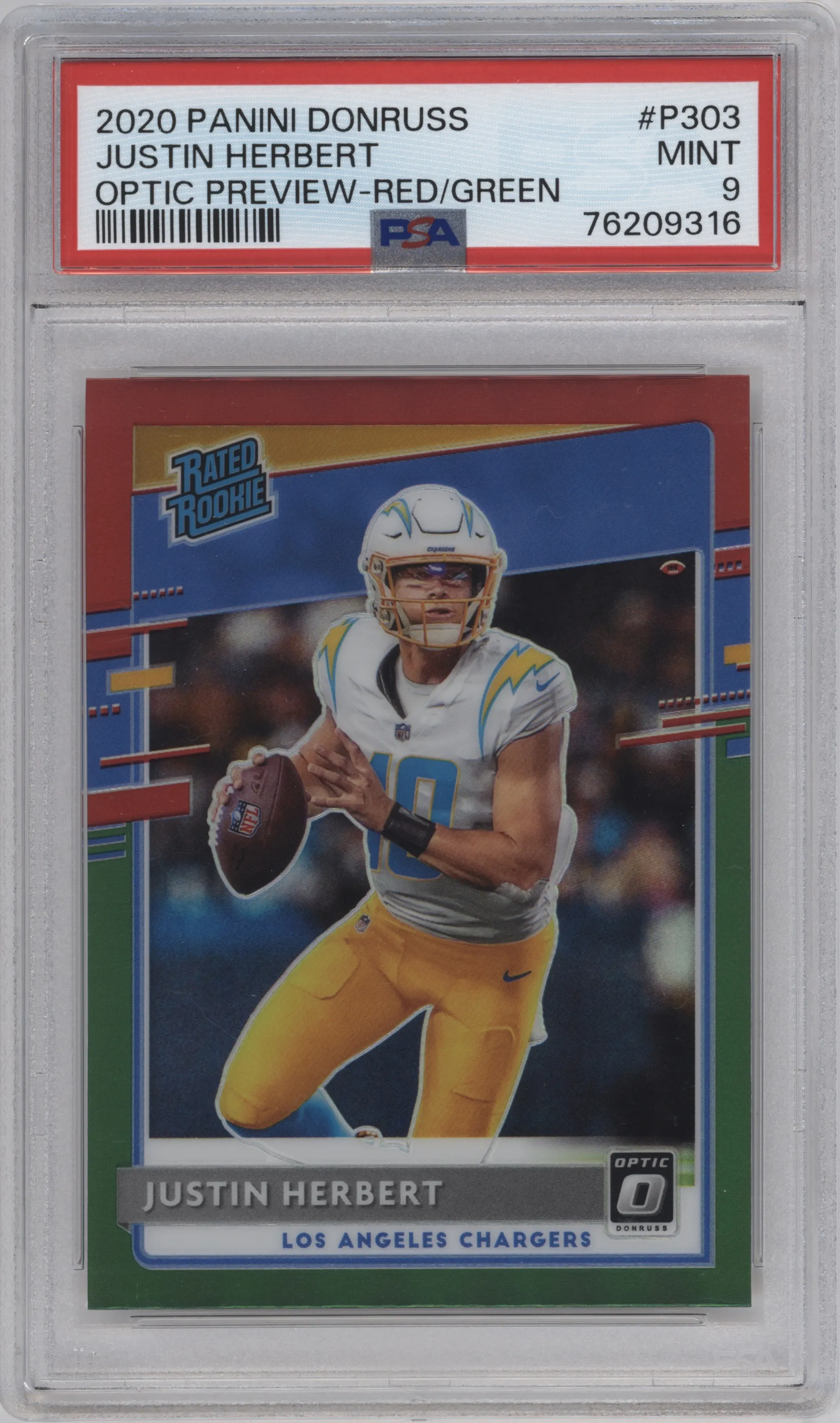 2020 Panini Donruss Opt.Rtd.Rke.Prev. Justin Herbert Red & Green PSA 9