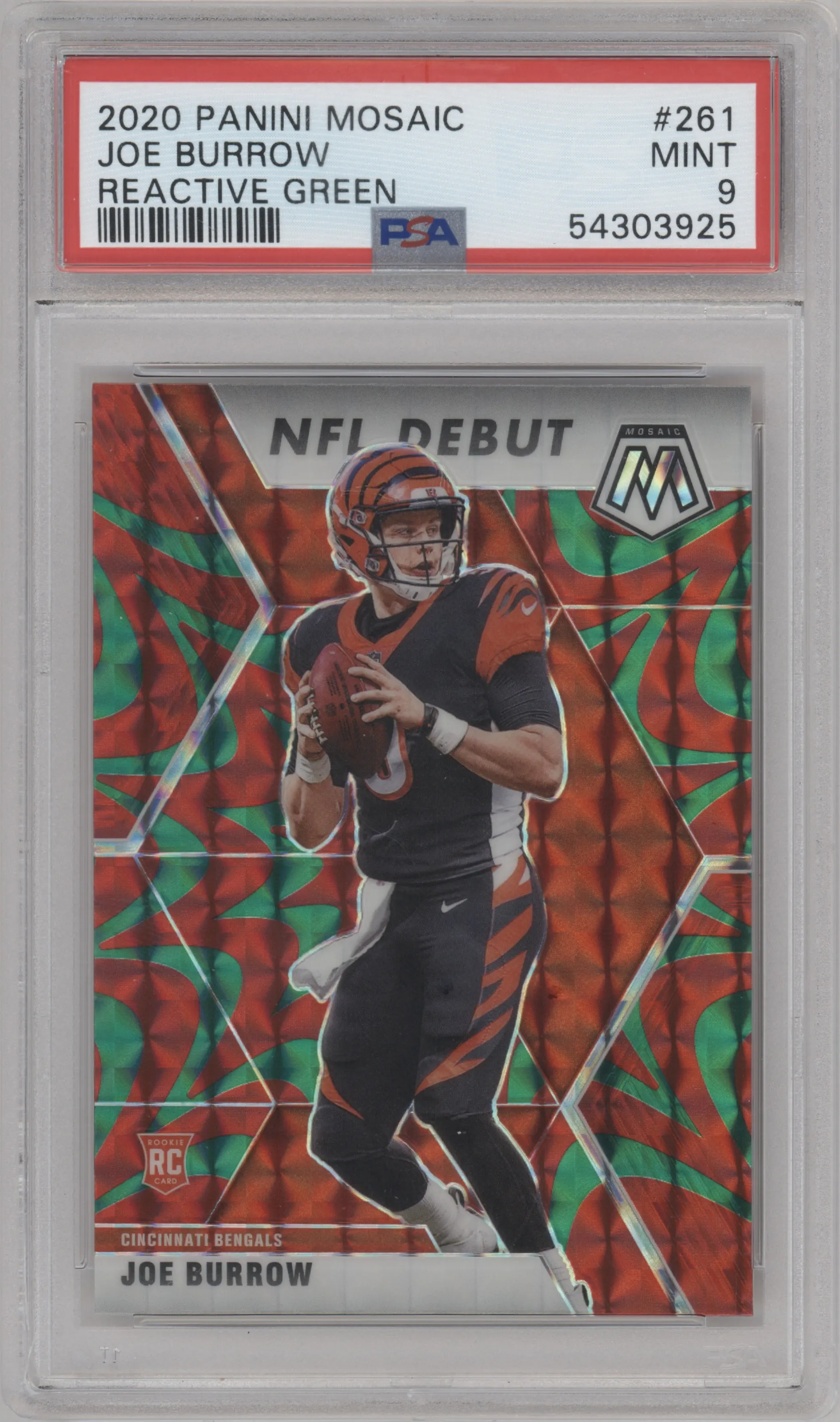 2020 Panini Mosaic Joe Burrow Reactive Green #261 PSA 9