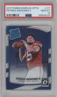 Patrick Mahomes II from the 2017 Panini Donruss Optic set graded by PSA and given an overall grade of 10.