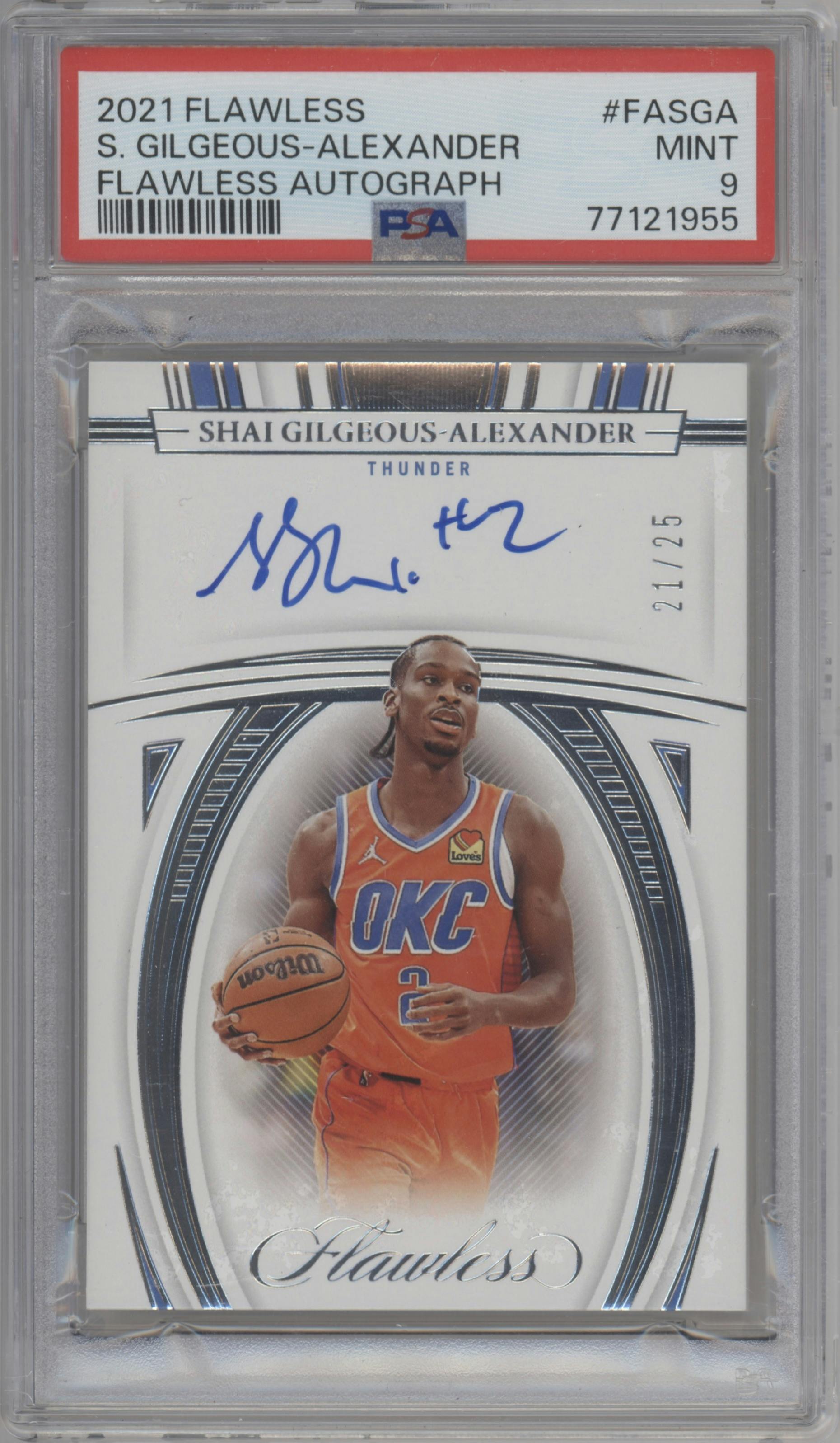 Shai Gilgeous-Alexander from the 2021-22 Panini Flawless set graded by PSA and given an overall grade of 9.