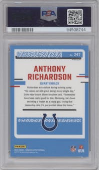 Anthony Richardson from the 2023 Donruss Optic set featuring a Blue Glitter parallel graded by PSA and given an overall grade of 10.