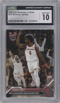 Bronny James from the 2023-24 Bowman U Now set graded by CSG and given an overall grade of 10.