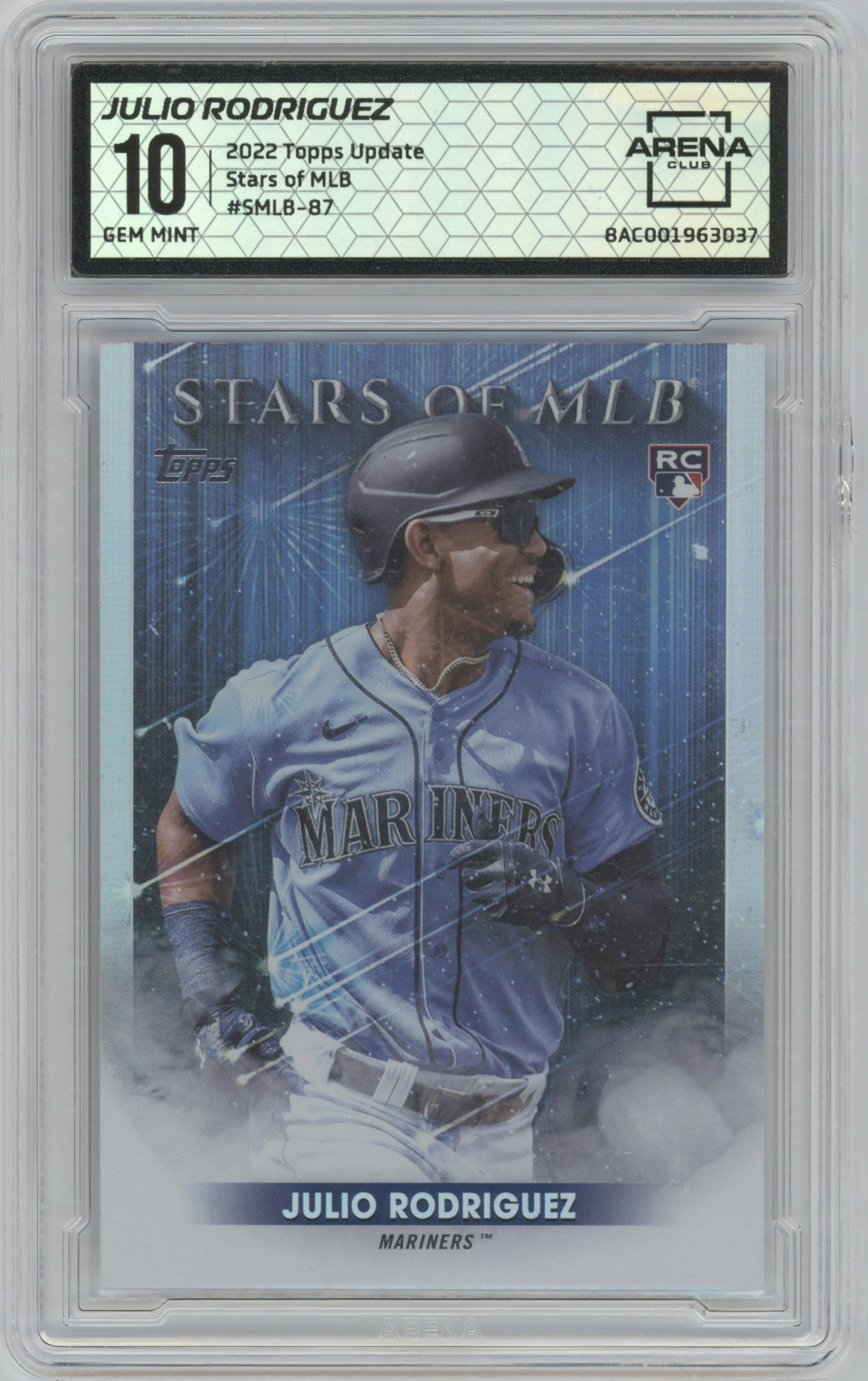 Julio Rodriguez from the 2022 Topps Update  set graded by Arena Club and given an overall grade of 10.