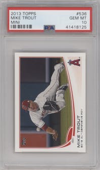Mike Trout from the 2013 Topps Mini set graded by PSA and given an overall grade of 10.