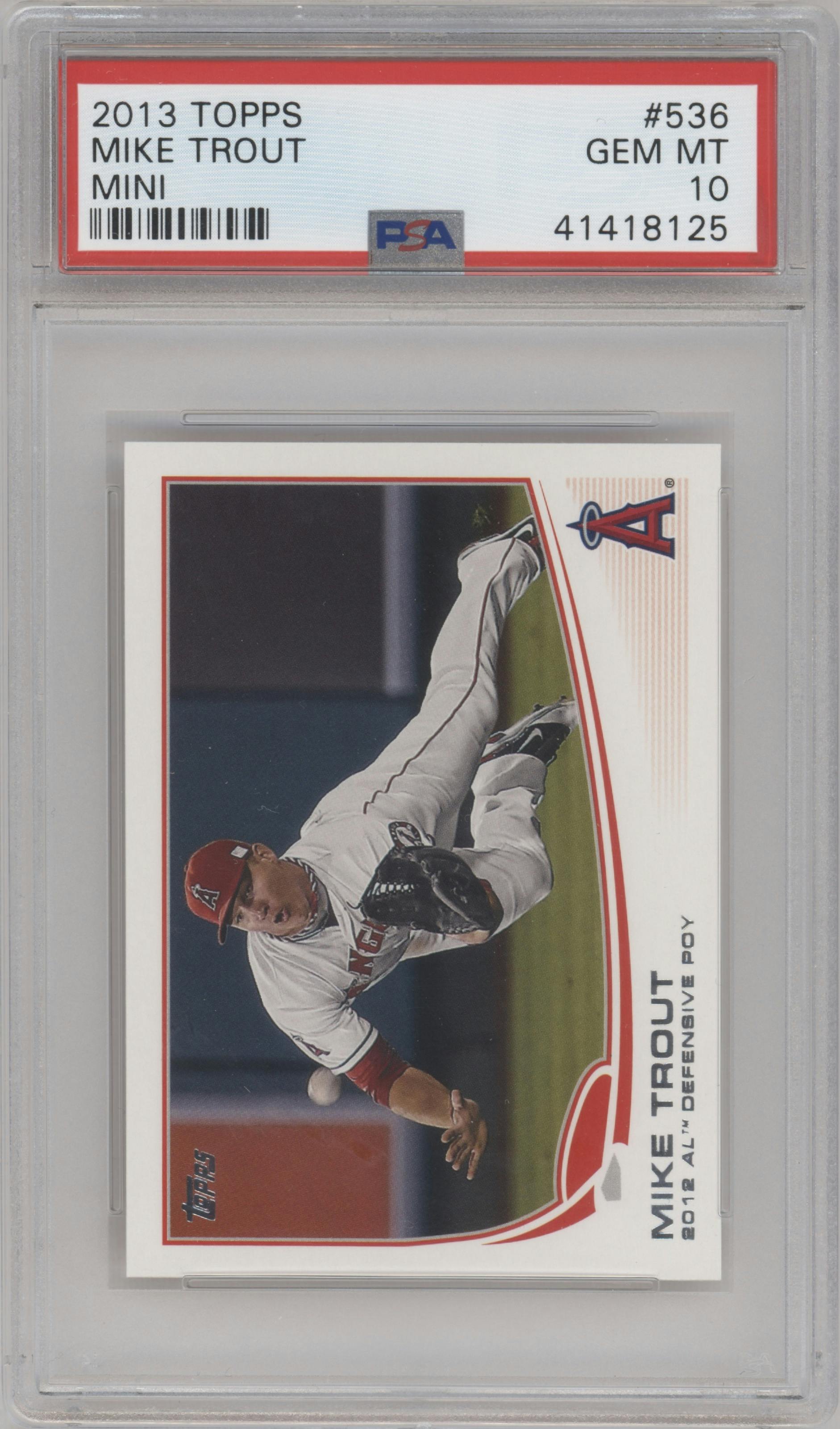 Mike Trout from the 2013 Topps Mini set graded by PSA and given an overall grade of 10.